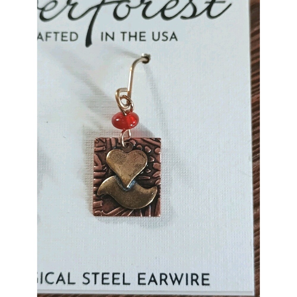 Silver Forest Bird Heart Brass Copper 18k On Surgical Steel Dangle Earrings New - Picture 2 of 4